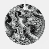 Monochrome Silver Towers Fractal Abstracte Art Metalen Ornament (Achterkant)