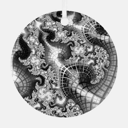 Monochrome Silver Towers Fractal Abstracte Art Metalen Ornament (Achterkant)