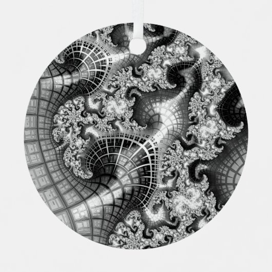 Monochrome Silver Towers Fractal Abstracte Art Metalen Ornament (Voorkant)