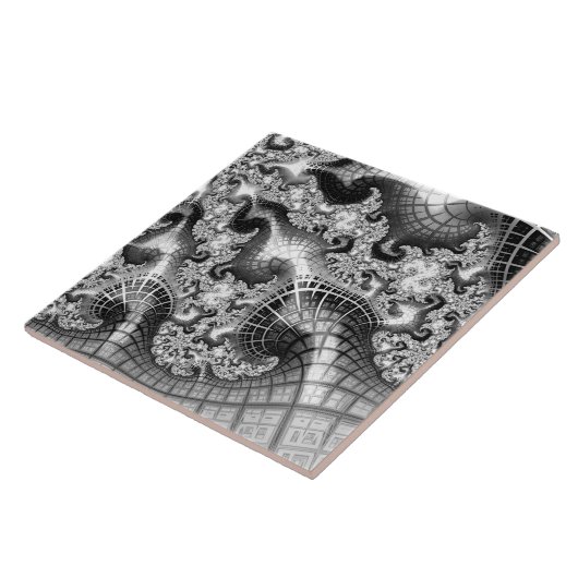 Monochrome Silver Towers Fractal Abstracte Art Tegeltje (Zijkant)
