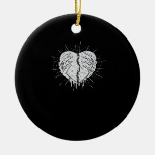 Monochrome skelet hand met hart klassiek keramisch ornament