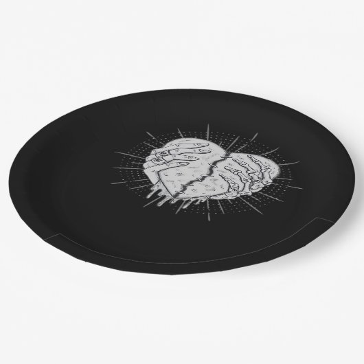 Monochrome skelet hand met hart klassiek papieren bordje (Gekanteld)