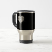Monochrome skelet hand met hart klassiek reisbeker (Voorkant links)