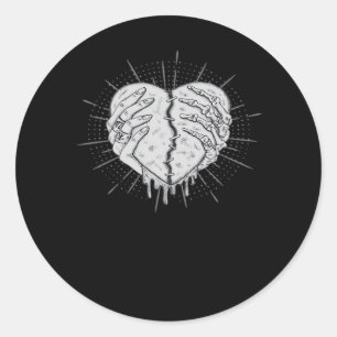 Monochrome skelet hand met hart klassiek ronde sticker