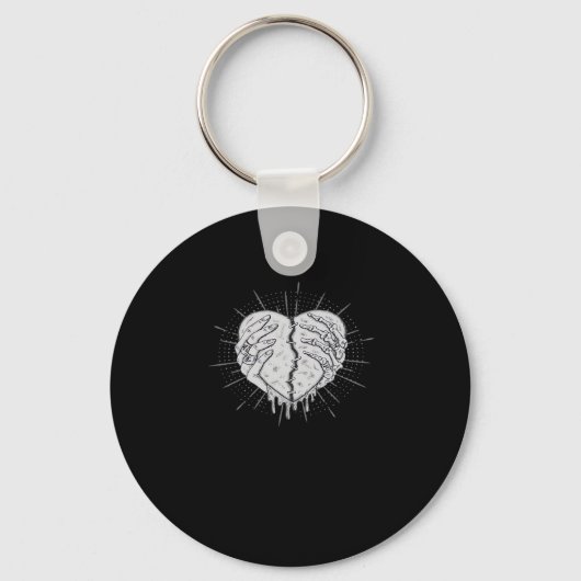 Monochrome skelet hand met hart klassiek sleutelhanger (Voorkant)