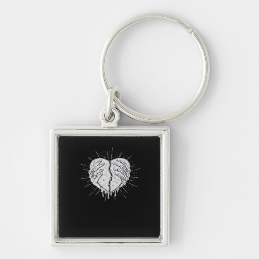 Monochrome skelet hand met hart klassiek sleutelhanger (Voorkant)