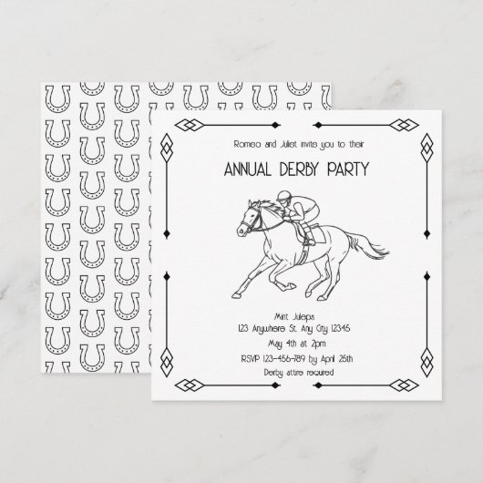 Monochrome Sketch Annual Derby Party Invitation Kaart (Voorkant / Achterkant)