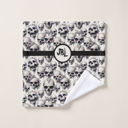 Monochrome Skulls Bad Handdoek (Wasdoekje)