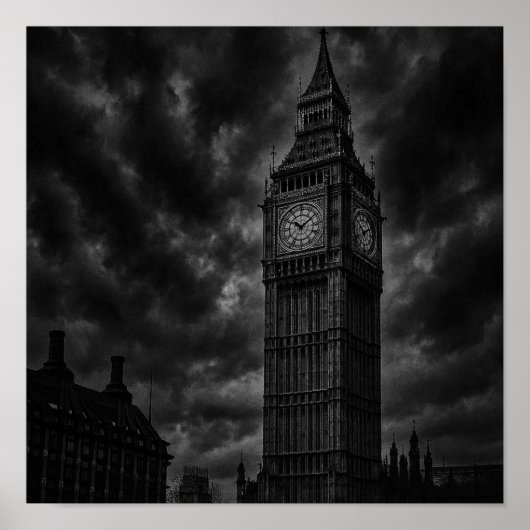 Monochrome skyline van Londen met Big Ben en City Poster (Voorkant)