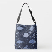 Monochrome sleeping fishes, dark pattern. crossbody tas (Achterkant)