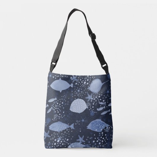Monochrome sleeping fishes, dark pattern. crossbody tas (Achterkant)
