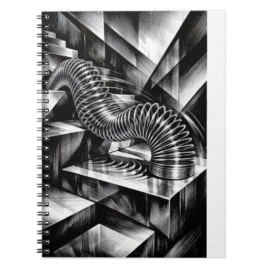 Monochrome Slinky die naar beneden tuimelt over ch Notitieboek (Voorkant)