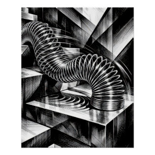 Monochrome Slinky die naar beneden tuimelt over ch Perfect Poster