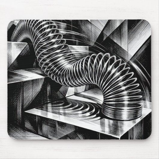 Monochrome Slinky Tumbling Down Chrome Steps Muismat (Voorkant)