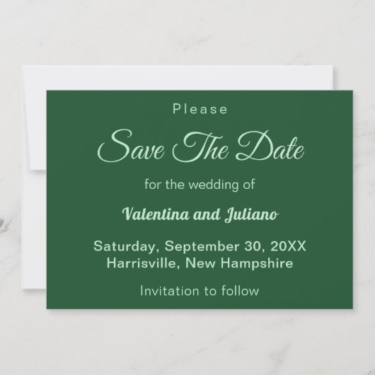 Monochrome Smaragd Groene Bruiloft Bewaar de Datum Save The Date (Voorkant)