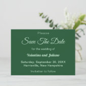Monochrome Smaragd Groene Bruiloft Bewaar de Datum Save The Date (Staand voorkant)