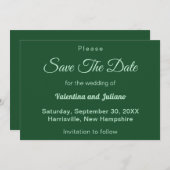Monochrome Smaragd Groene Bruiloft Bewaar de Datum Save The Date (Voorkant / Achterkant)
