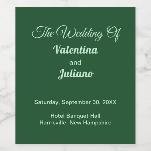 Monochrome Smaragd Groene Bruiloft Wijnfles Label Wijn Etiket (Enkel label)