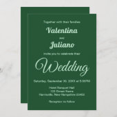 Monochrome Smaragd Groene Huwelijksuitnodiging Kaart (Voorkant / Achterkant)