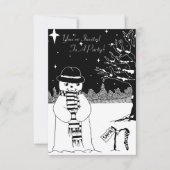 Monochrome sneeuwman met sjaal Kerstuitnodiging Kaart (Voorkant)