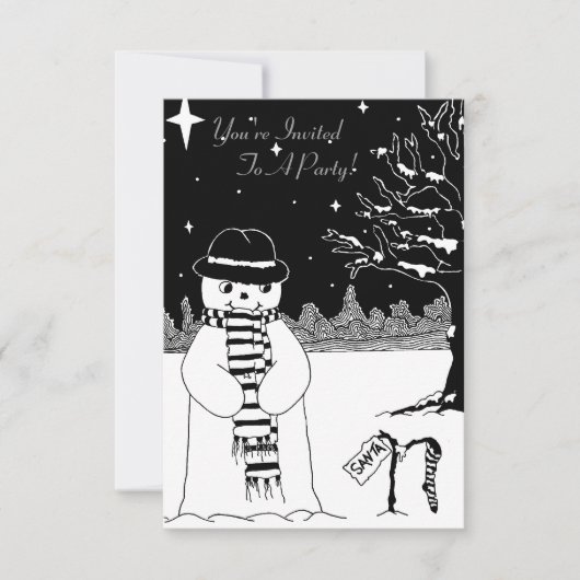 Monochrome sneeuwman met sjaal Kerstuitnodiging Kaart (Voorkant)