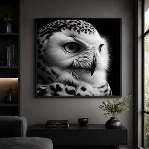 Monochrome Sneeuwuil Poster