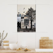 Monochrome Stadslandschap Kunstprint Surreal Vinta Poster (Keuken)