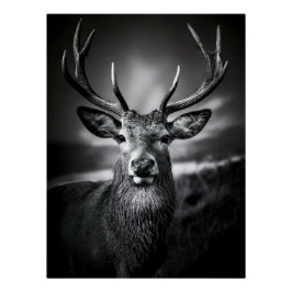 Monochrome Stag Portrait with Impressive Antlers Perfect Poster