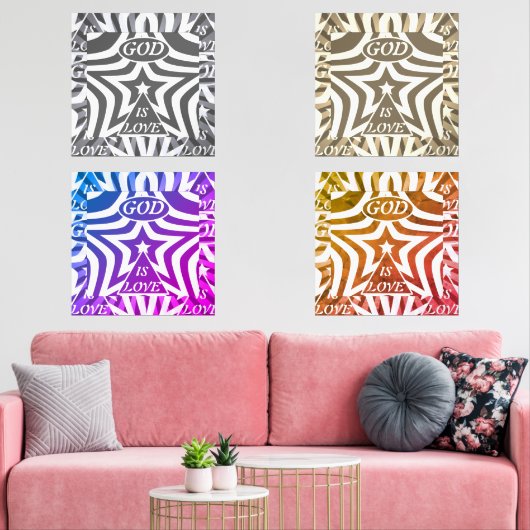 Monochrome-Star: Elegant Black & White God Is Love Muurkunst Sets (Woonkamer)