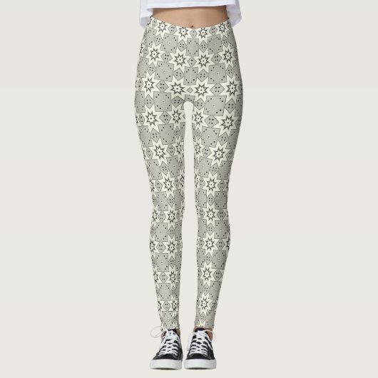 Monochrome sterren en Stippen Leggings (Voorkant)