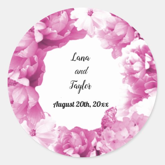 Monochrome stoffige roze trouwkrans sticker (Voorkant)
