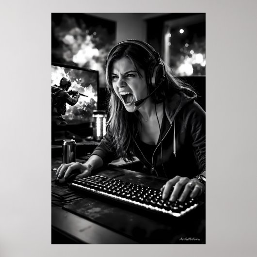 Monochrome Stress Burst Gamer Kamer Poster (Voorkant)