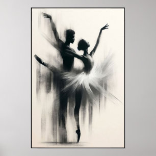 Monochrome tango omarmen in beweging poster