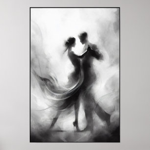 Monochrome tango omarmen in beweging poster