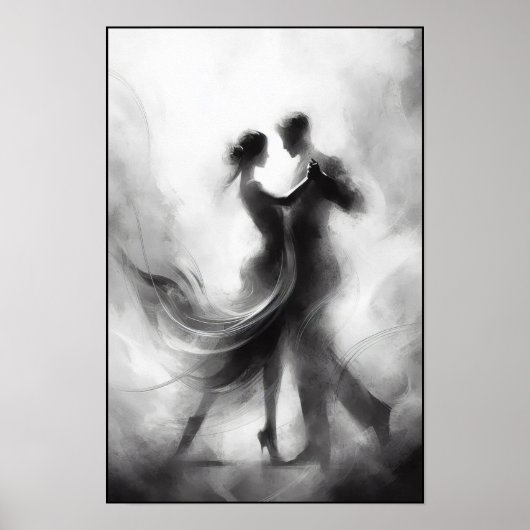 Monochrome tango omarmen in beweging poster (Voorkant)