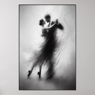 Monochrome tango omarmen in beweging poster