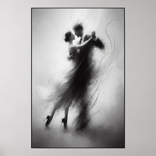 Monochrome tango omarmen in beweging poster (Voorkant)