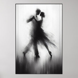Monochrome tango omarmen in beweging poster