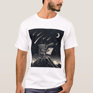 Monochrome Tarsier Astronoom - Night Sky AI-Art T-shirt