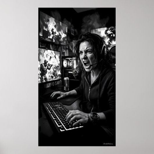 Monochrome Totale Razernij Gaming Room Poster (Voorkant)
