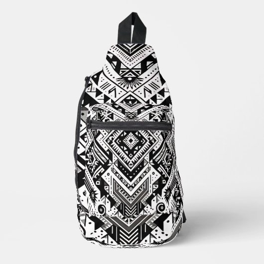 Monochrome Tribal - Bold Symmetrie in zwart Sling Bag (Voorkant)