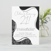 Monochrome Verjaardag Uitnodigen - Zwart-wit Kaart (Staand voorkant)