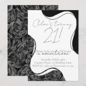 Monochrome Verjaardag Uitnodigen - Zwart-wit Kaart (Voorkant / Achterkant)