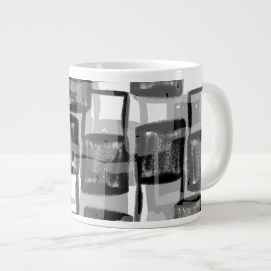 Monochrome vierkantjes grote koffiekop (Voorkant rechts)