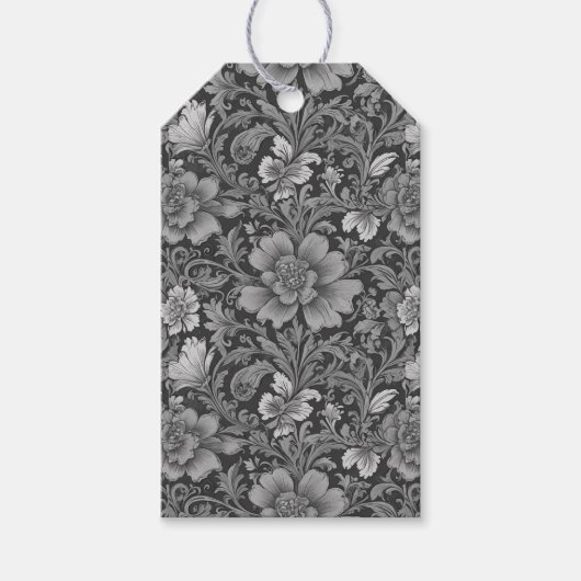 Monochrome vintage bloempatroon  cadeaulabel (Voorkant)