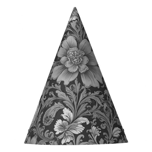 Monochrome vintage bloempatroon feesthoedjes (Voorkant)