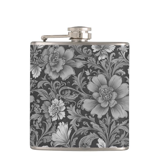 Monochrome vintage bloempatroon heupfles (Voorkant)