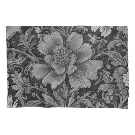 Monochrome vintage bloempatroon kussensloop (Voorkant)