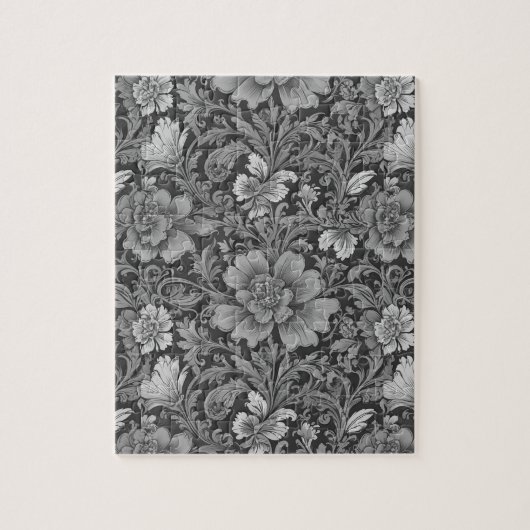 Monochrome vintage bloempatroon legpuzzel (Verticaal)