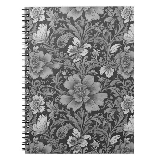 Monochrome vintage bloempatroon notitieboek (Voorkant)